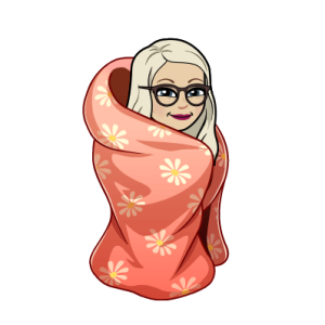 Bitmoji Shelley is wrapped in a blanket